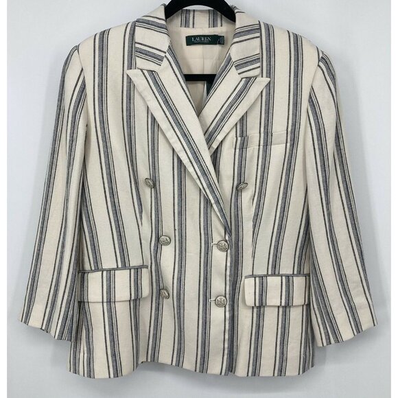 Ralph Lauren Blazer Jacket Size 12 Ivory Blue New - Picture 1 of 12